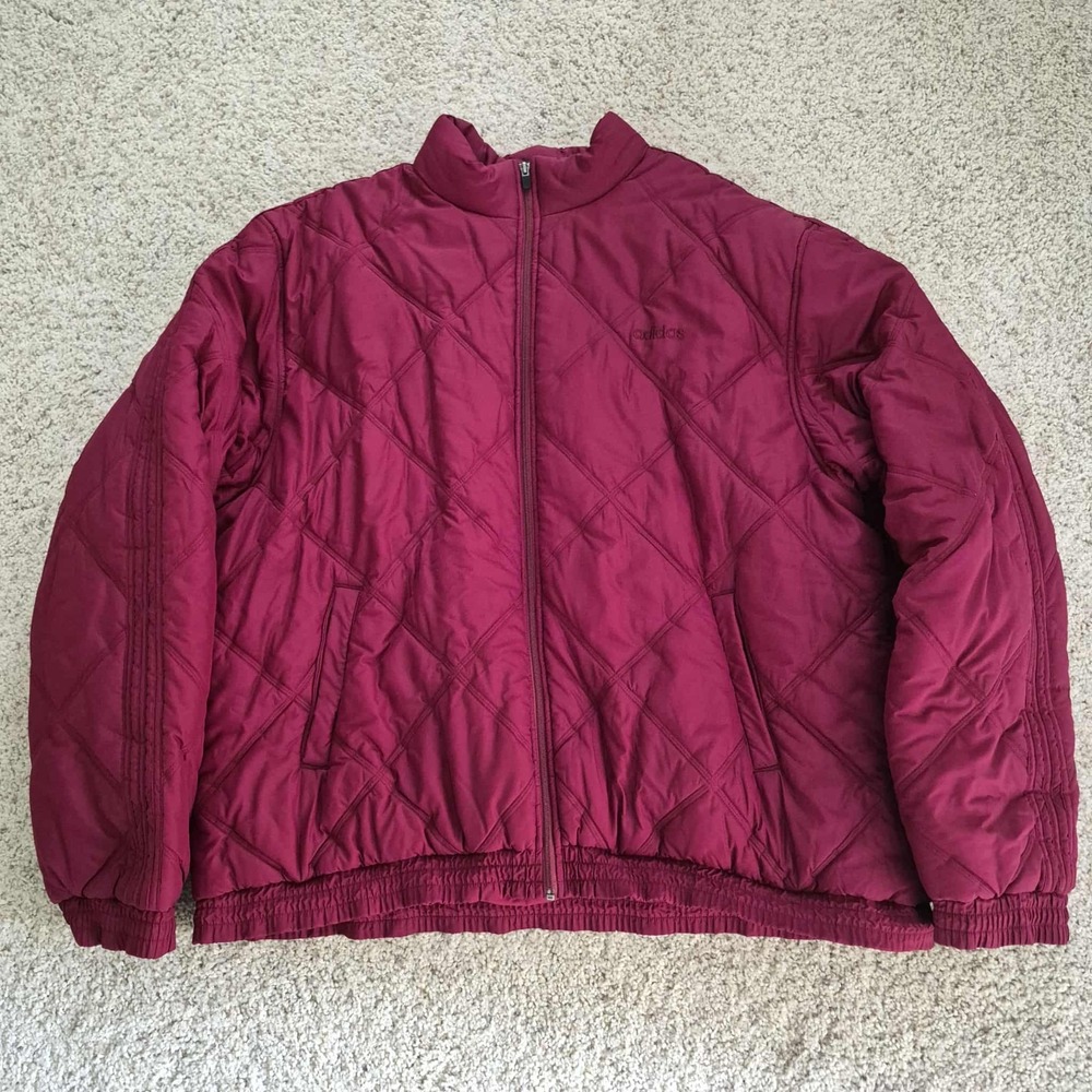 Vintage‎ Adidas Quilted Puffer Jacket Men's 3XL Red Bomber Baggy Comfort Y2K